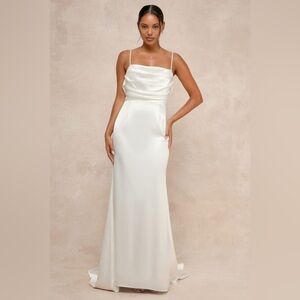 Lovely Endearment White Satin Sleeveless Backless Maxi Dress